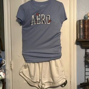 Aeropostale light blue sleepwear top w/white shorts. NWT
